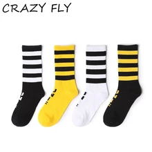 Магазин Crazy Fly Новые мужские и женские 4 хлопчатобумажные носки в полоску Старый Школьный хип-хоп скейт длинные короткие Harajuku белый черный зимний классный Meias
