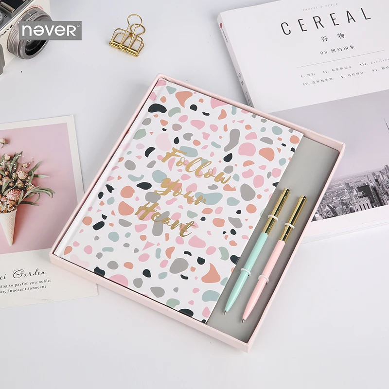 Never Pink Cute Journal & Notebook With Metal Roller Ball Pen Stationery Set Business Gift Supplies Office Accessories For girls
