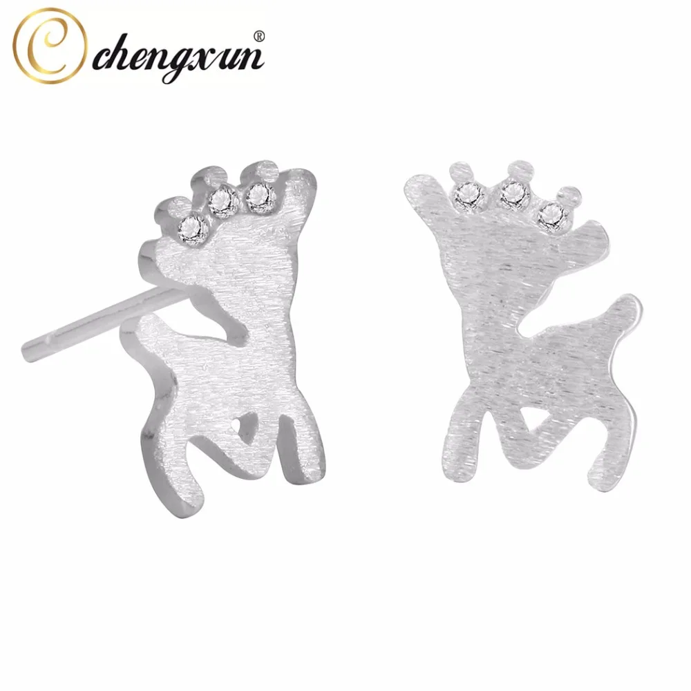 CHENGXUN 1 пара милые серьги для девочек мультяшный олень животные цирконий женские