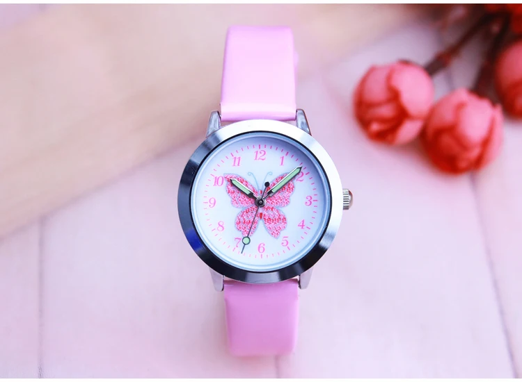 Модные 3D Красочные бабочки часы для детей подарок для девочек часы повседневное кварцевые наручные часы Relogio Relojes коль saati