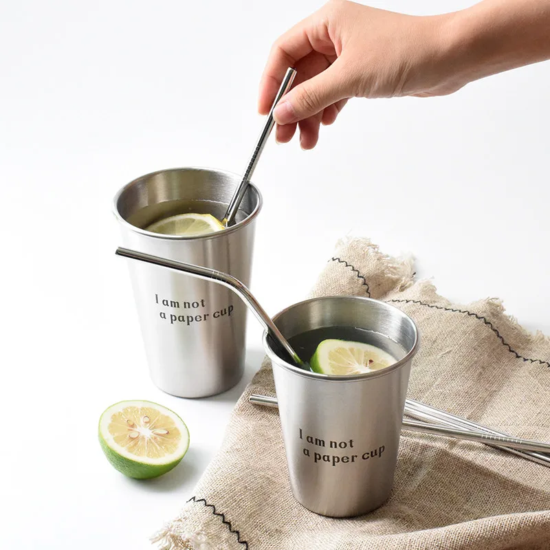 2Pcs/set 304 Stainless Steel Juice Beer Mugs and Cup Stackable Pint Cups Brief Tumbler 350/500ml Metal Drinking | Дом и сад