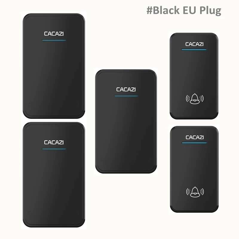black EU plug Cacazi 2 водонепроницаемый кнопки 3 приемники AC 100-220 В беспроводной дверной звонок ЕС, США, Великобритании Подключите дверь кольцо 48 мелодии 6 объем дверной Звонок - Цвет: black EU plug