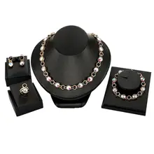 Для женщин 4 шт./компл. сплав связаны горный хрусталь цепочки и ожерелья серьги, браслет, кольцо ювелирные изделия подарок s