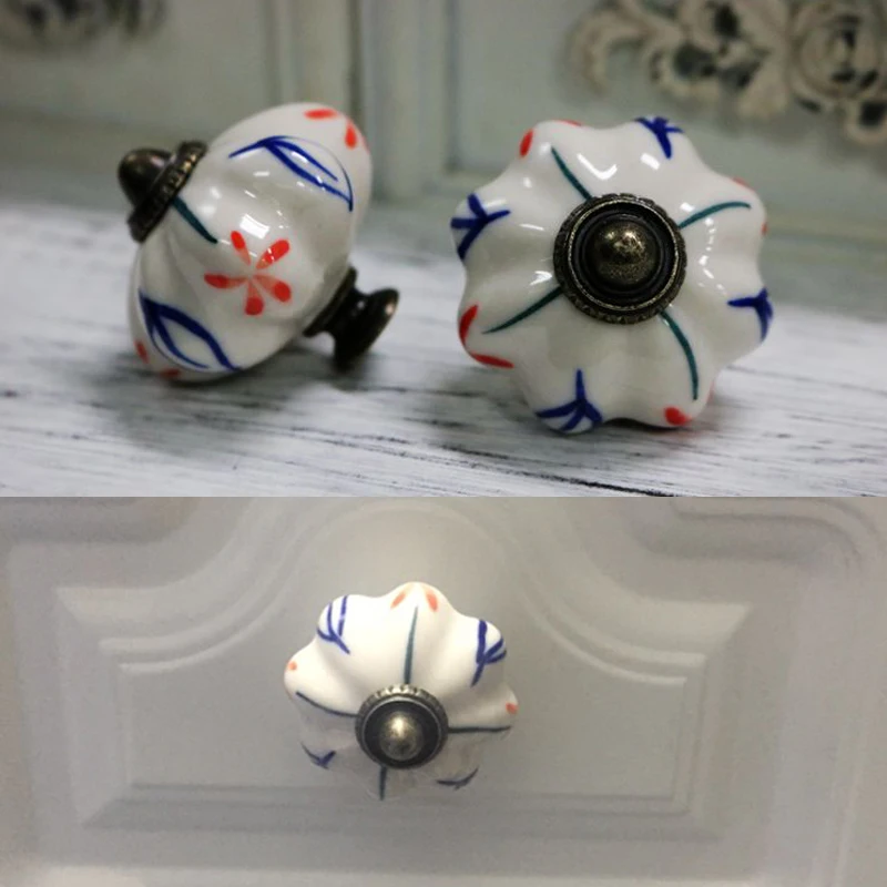 1xCeramic дверные ручки в виде тыквы комод ручка разноцветный разукрашеный шкаф