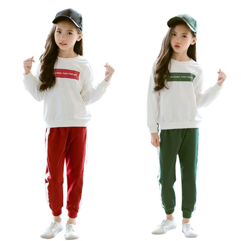 

Sweatshirt Teenage Girls Clothes Children Clothing Set Cotton+Pants Trousers Fashion Sports Suit Fall Kids Girl Tracksuit 10 12Y