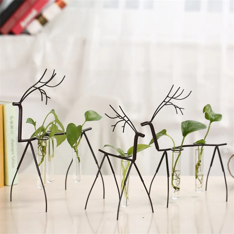 

Home Decoration Hydroponics Ornaments Iron Deer Shape Hydroponics Crafts With 2 Test Tube Creative enfeites para casa decoracao