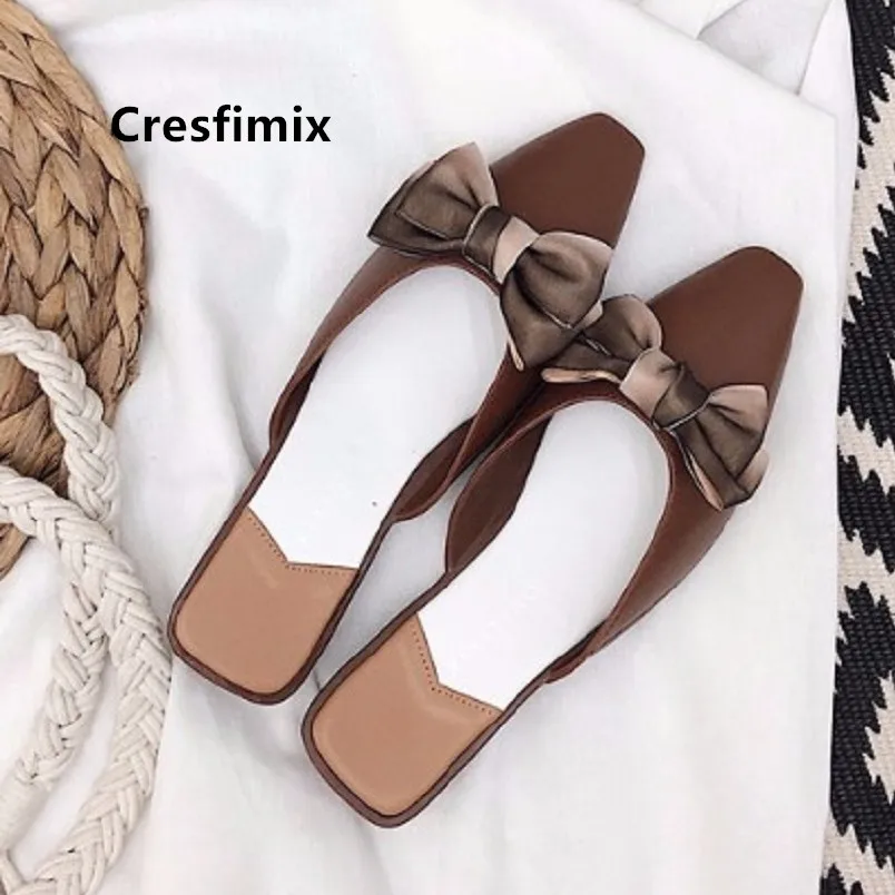 

Cresfimix Chaussures Pour Femmes Women Fashion Pointed Toe Street Flat Shoes Lady Black Bow Tie Spring Slip on Shoes C5250
