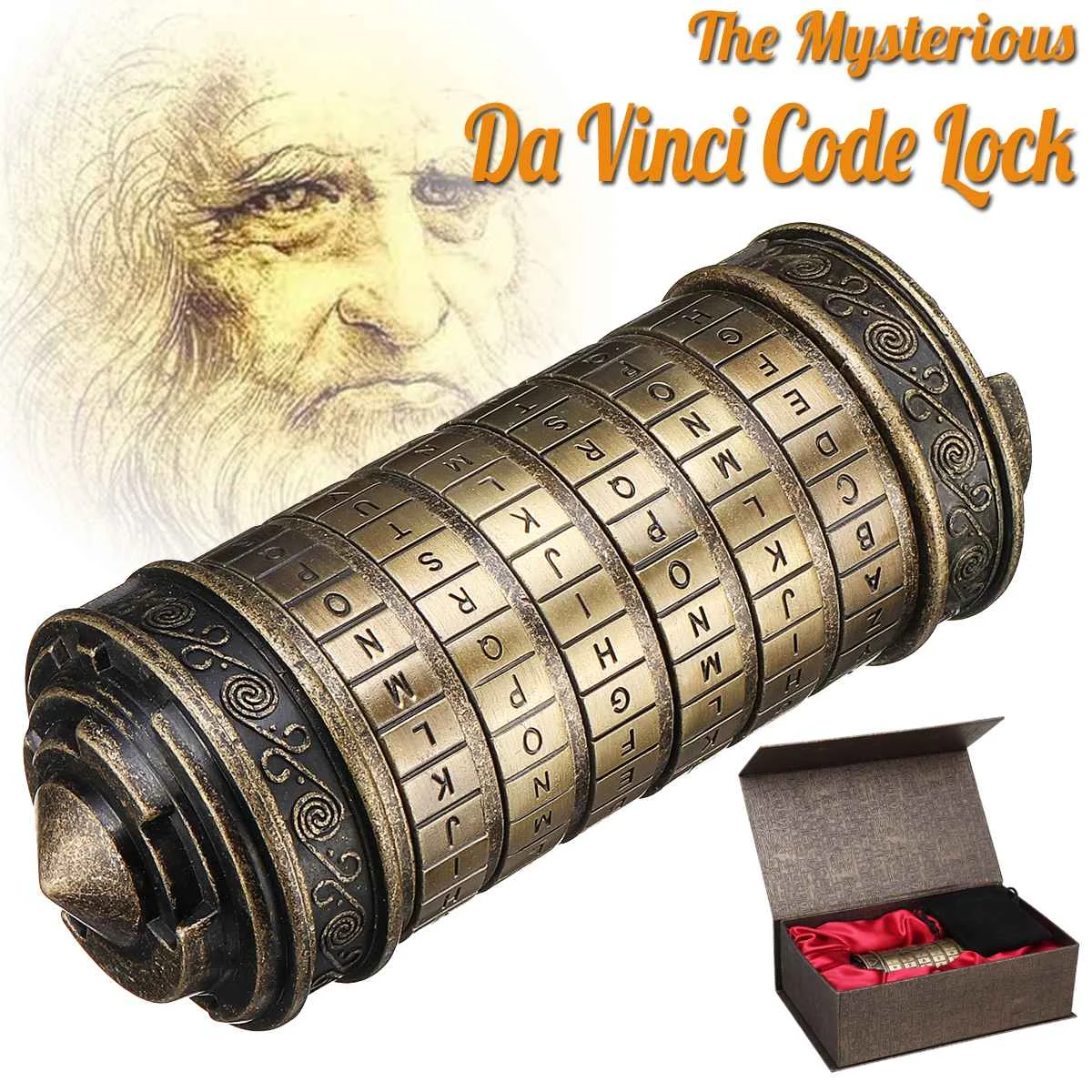 

Birthday Gift Box Cylinder Da Vinci Code Alphabet Lock Puzzle with 2 rings Educational toys