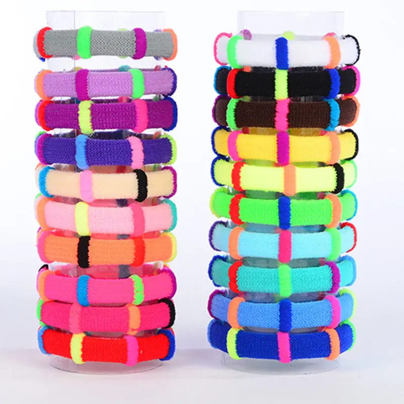 

30pcs Mixed Color Rainbow Soft Fabric Elastic Hair Ties Bands Ponytail Holder