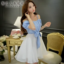dabuwawa dress 2016 summer women’s bow fashion casual sexy high waist open shoulder slash neck wide hem dresses women