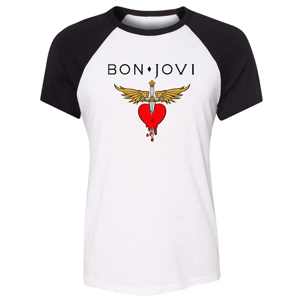 

Bon Jovi Rock Band Wing Heart Sword Guns N' Roses Rock Band Design Womens Ladies Print T shirt Graphic Tee Shirt Cotton Tshirts