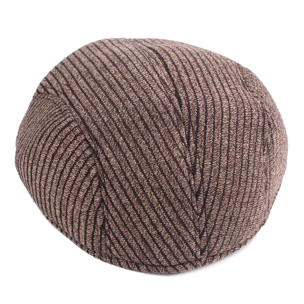 Men's Newsboy Hat Casual Simple Striped Knitted Cotton Berets Driving Golf Cap