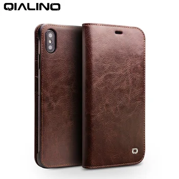 

QIALINO Luxury Ultra Slim Phone Case for iPhone XS/XR Handmade Genuine Leather Wallet Card Slot Bag Flip Cover for iPhone XS Max