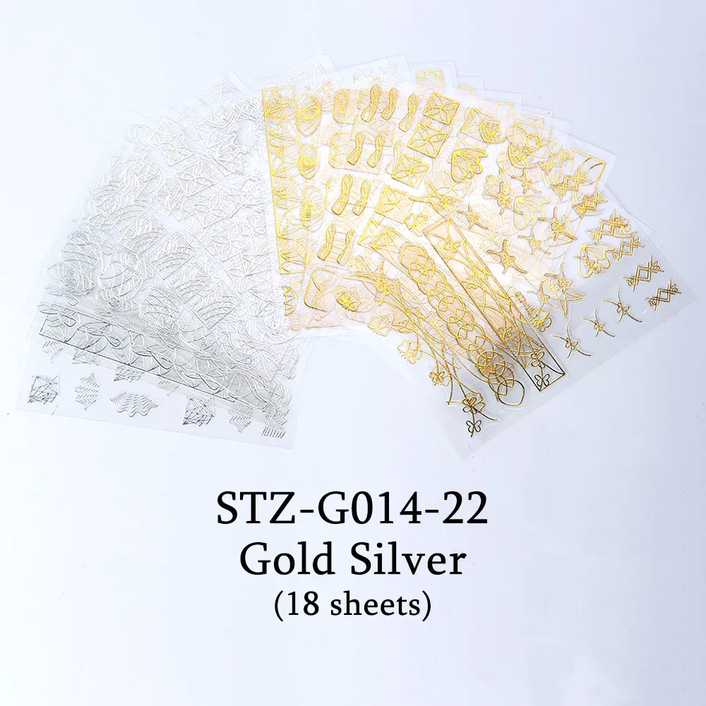 Золотая проволока, наклейки для ногтей, волнистая линия, слайдеры, серебряная полоскающая лента, Переводные картинки для дизайна ногтей, 3D клей, маникюрные украшения, BESTZG14-20 - Цвет: 014-22 Gold Silver