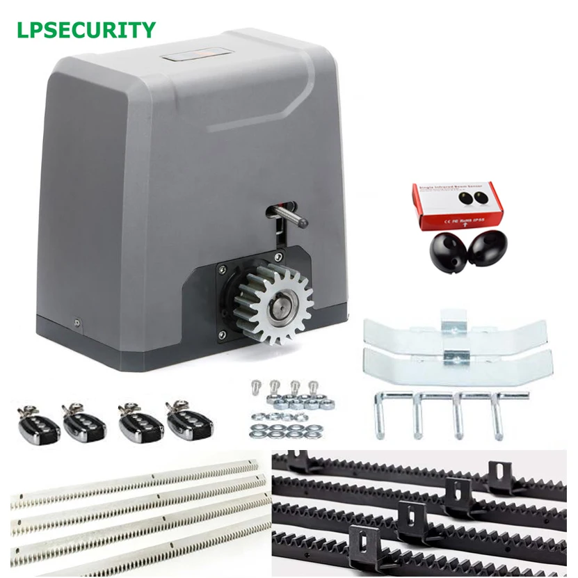 

LPSECURITY 1500kg heavy duty AUTOMATIC 4 consoles SLIDING GATE OPENER Motor 4m nylon gear racks 1 pair infrared beam photocells