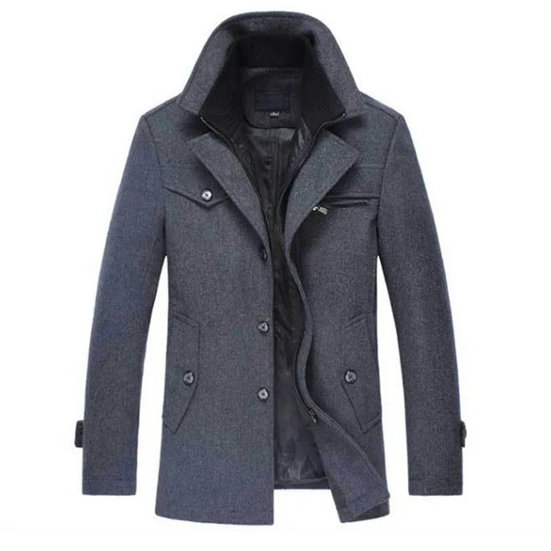 Зимнее теплое Мужское пальто, новая модная шерстяная Мужская куртка, деловая Осенняя зимняя верхняя одежда, толстые куртки с двойным воротником для мужчин MY011
