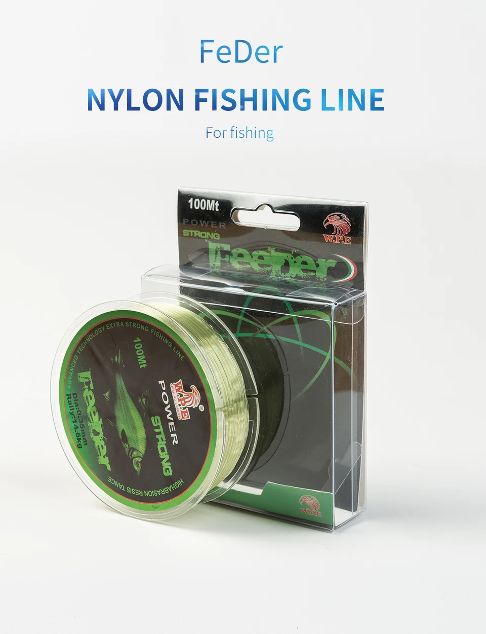 W.P.E FeeDer Nylon Fishing Line 100m 0.20mm-0.60mm Super Strong Monofilament 6.02-37kg Carp Fish Main Line Fishing Accessories