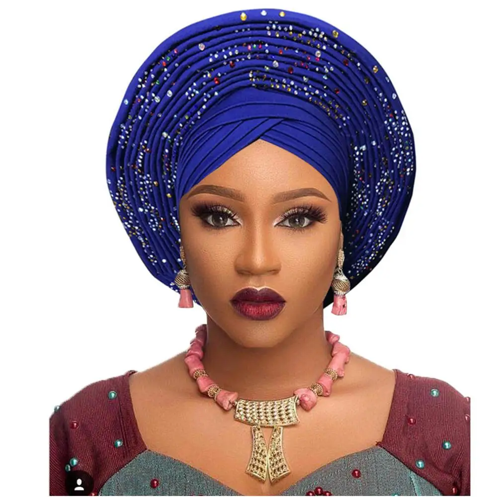 Высокое качество африканская голова тюрбан для обертывания головная повязка вечерние свадебные головные уборы - Цвет: royal blue