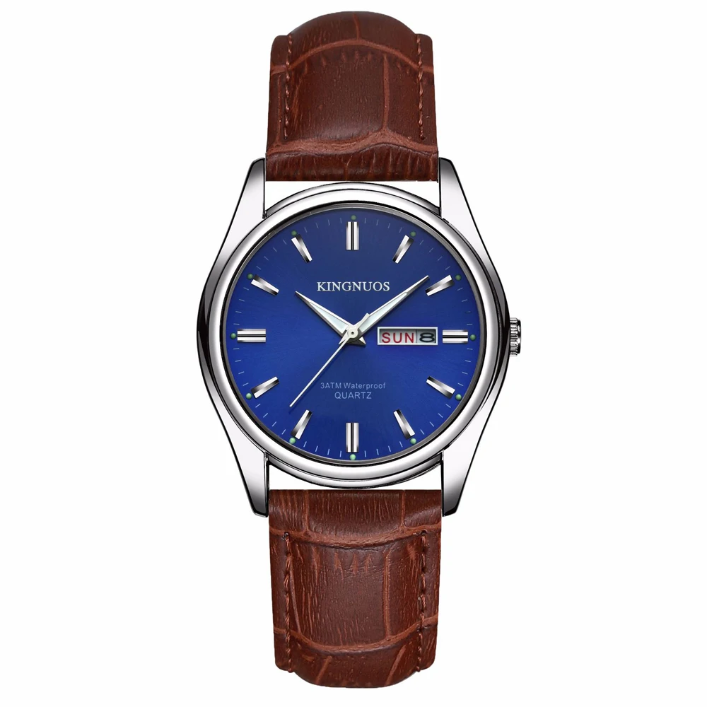 KINGNUOS брендовые модные роскошные часы-браслет из натуральной кожи для женщин, мужские часы с двойным временем, мужские часы, мужские часы