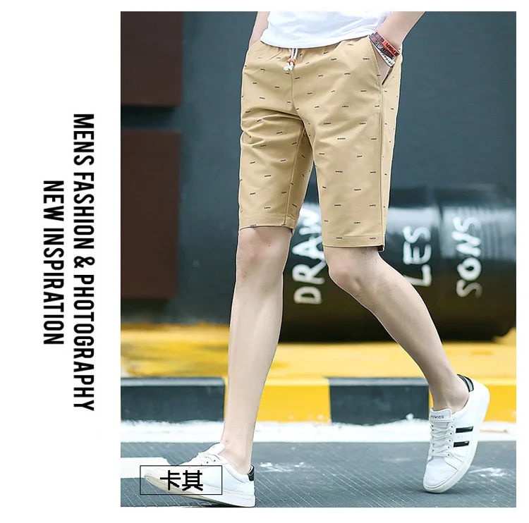 Summer Casual Men's Short Pants Cotton Elastic Waist Printing Trousers