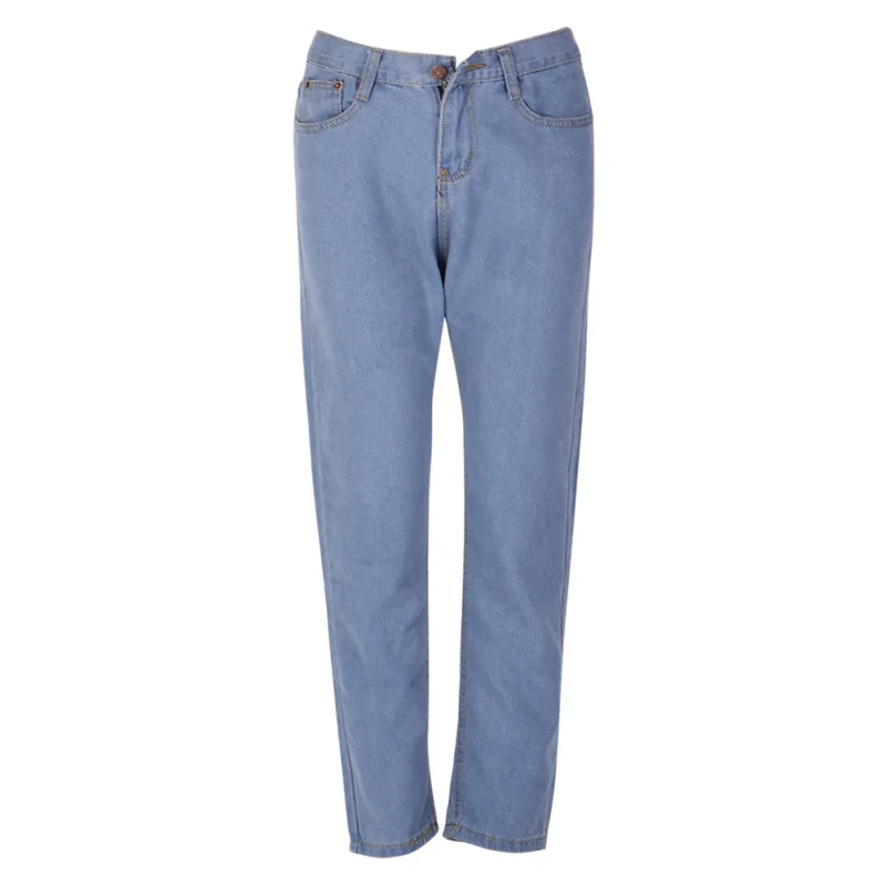 Lady High Waist Washed Light Blue True Denim Pants Boyfriend Jean Femme