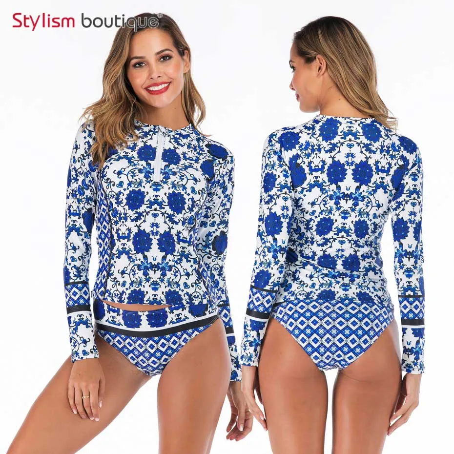 New Rashguard Padded Long Sleeve Swimsuit Surfing Rash Guard Women Two Piece Swimwear Separate Tankini Sport Bathing Suit - Цвет: 6611