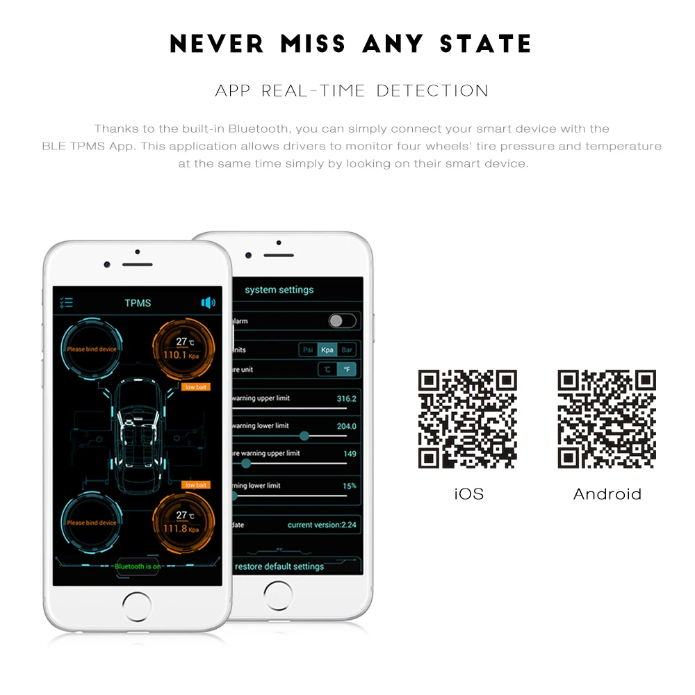 Автомобильный Bluetooth 4 TPMS Android IOS монитор давления в шинах 4 внутренних датчика дисплей приложения для мобильного телефона для ios andriod