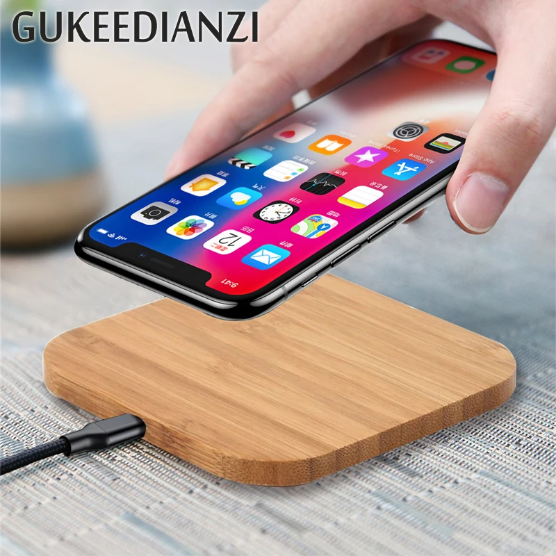 Тонкое деревянное портативное беспроводное зарядное устройство Qi для iPhone X/XS Max XR