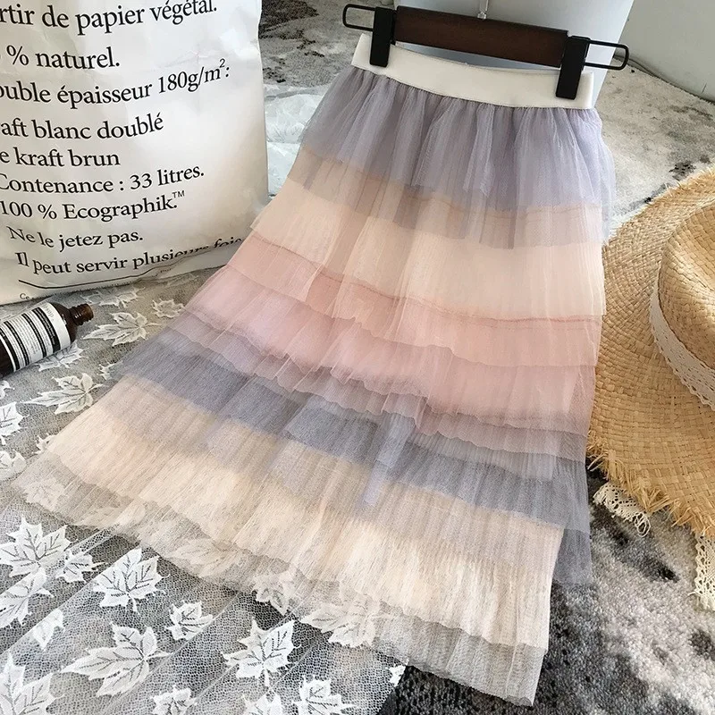 

3 4 5 6 7 8 T Baby Girl Skirt Rainbow Multi-layer 2018 Skirts Colorful Fluffy Soft Tulle Girls Tutu Skirt Kids Pleated Skirts
