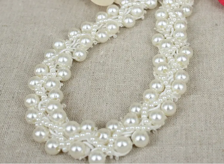 

white pearl weaving ribbon Lace Trim Vintage Mesh Fabric Paillette Lace Beaded Pearl Braid Lace Applique