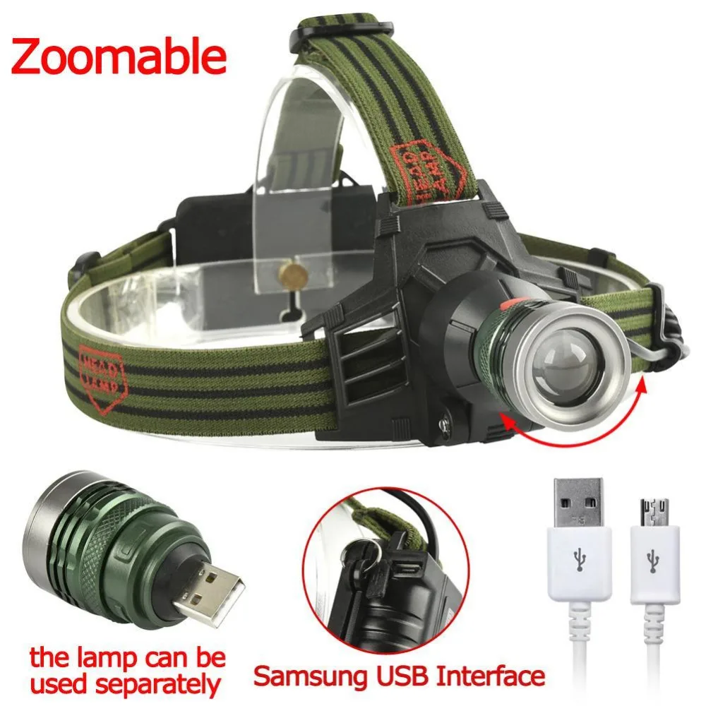 

Zoomable LED Headlamp Rechargeable USB 8000LM cycling headlamps 18650 Q5 3 Modes Flashlight Camping Torch Lamp USB Cable HOT