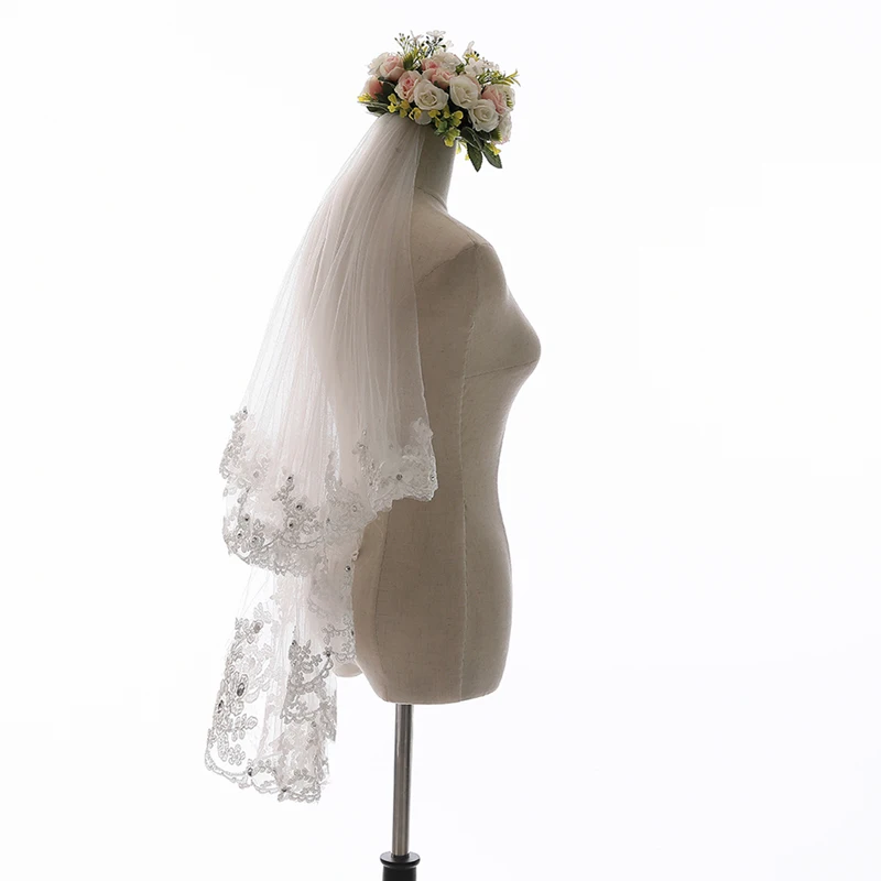 U-SWEAR 2018 Лидер продаж белый белоснежные свадебные вуали с расческой два слоя режущей кромкой гребень фата с бисером Velos де Novia