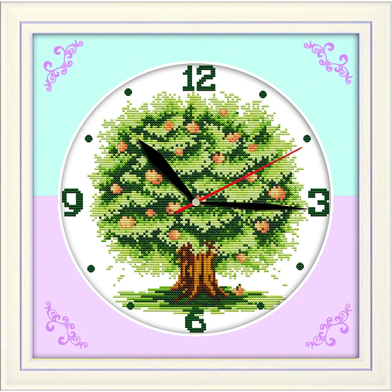 cheap Everlasting love Hoping tree with fruit wall clock Ecological cotton Cross Stitch 11CT and 14CT Printed DIY christmas New Year