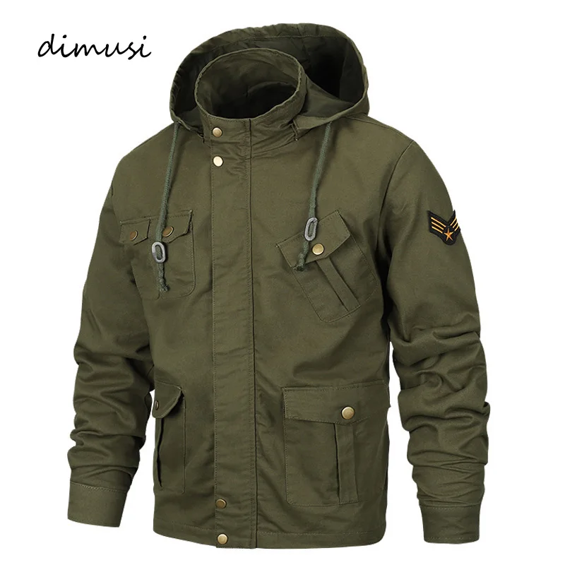 

DIMUSI Autumn Winter Men's Bomber Jackets Men Casual Cotton Hooded Coats Outerwear Male Army Military Jackets Clothing 6XL,YA993