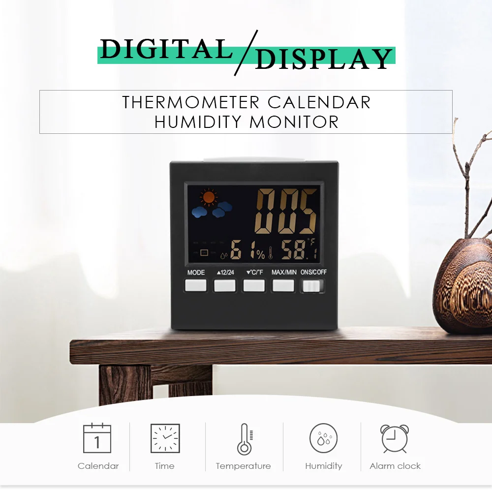 Цифровые бытовые Термометры с ЖК-дисплеем, термометр, монитор влажности в помещении, температурный будильник, календарь