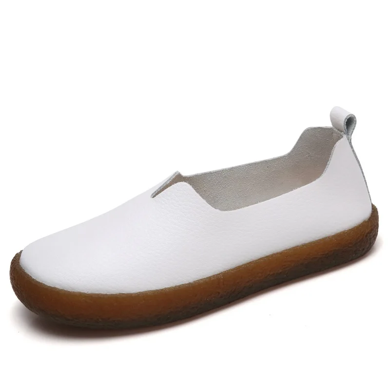 Drkanol Plates Noir Femmes Dames Sur Cuir Glissement Taille bleu Mocassins Occasionnels Bout Appartements Blanc 43 Chaussures blanc marron Noir Rond En Véritable UwUWqErd