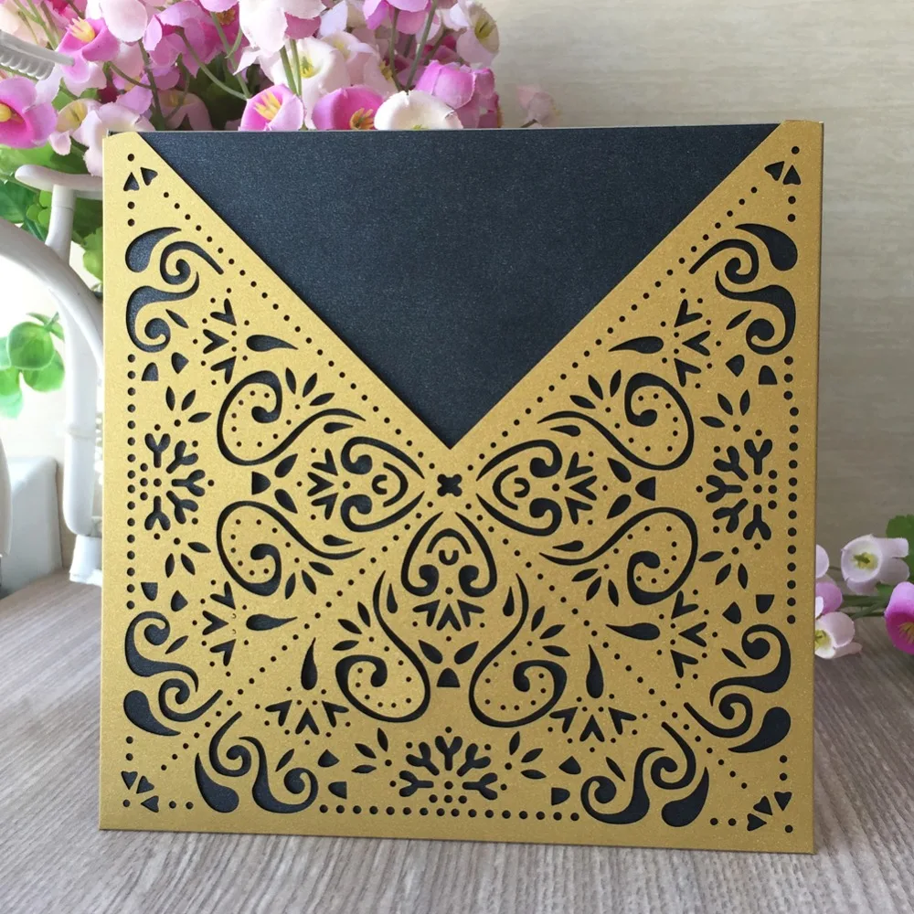 50Pcs Pearl paper Luxurious Wedding Decoration Supplies Gold Laser Cut Wedding Invitations Elegant Wedding Invitation Cards