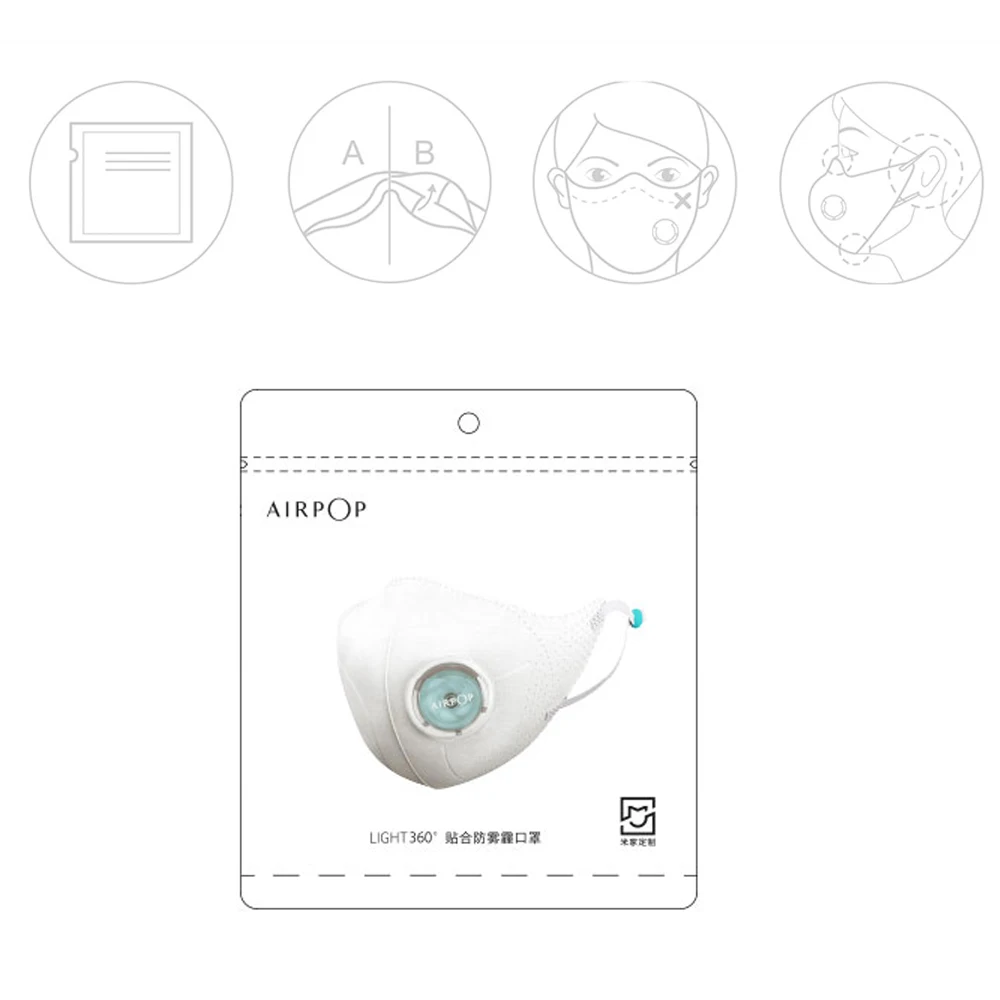 2 шт. Xiaomi Mijia Airpop светильник на 360 градусов воздушная маска для лица PM2.5 анти-дымка регулируемая двойная защита маски для лица