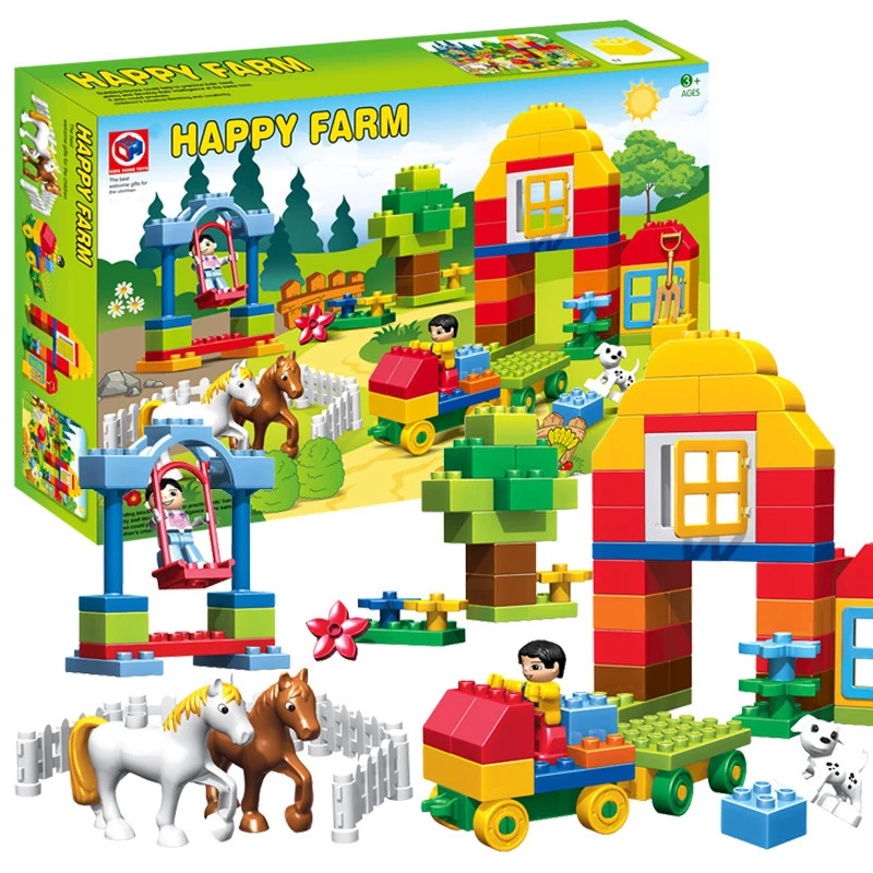 Big Brick 90pcs Happy Farm Animal Building Blocks Gift font b Toy b font Compatible Duploe