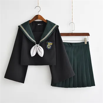 

Women Potter Cosplay Costumes Tokyo style Lady Dresses Women Green Slytherin Student JK Uniform Pleated Skirt Sailor Suits