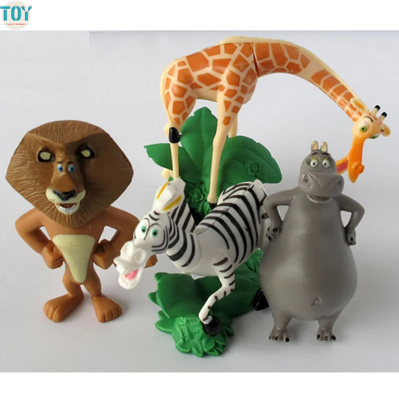 

New 4 PCS Madagascar Toys Collection Figures Model Dolls Animal Zoo Lion Zebra Giraffe Anime Brinquedos Kids Gift Cake Toppers