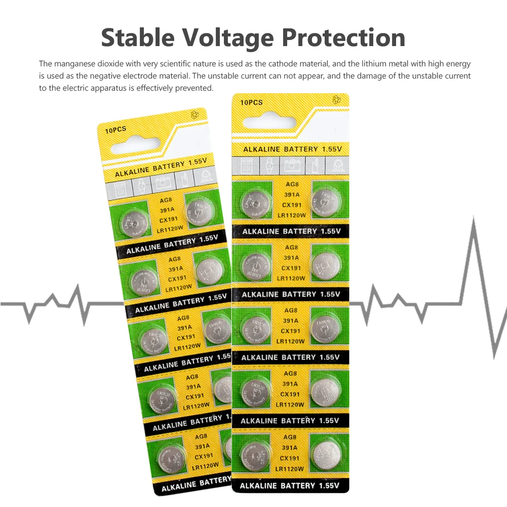 20 штук 1,55 v AG8 акумуляторная батарея щелочные батареи 191 381 391 391A CX191 D381 GP381 GP391 391B 533 553 609 LR1120 LR1120W SR1120W кнопка