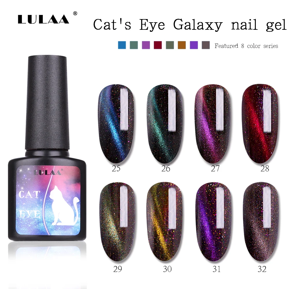 

LULAA Chameleon 8ml 3D Cat Eye UV Gel Polish Nail Polish Art Black Base Need Deep Starry Cat Eye nail gel Manicure Set