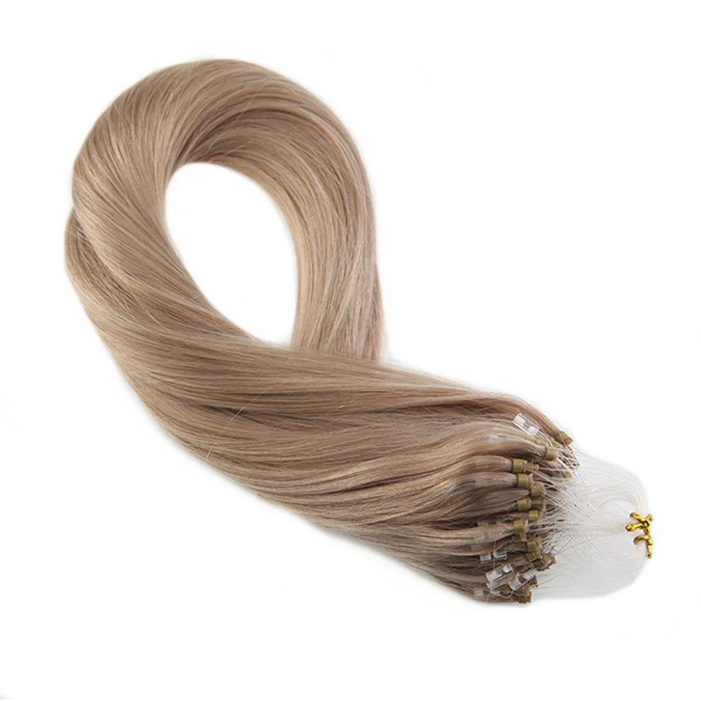 

Moresoo Micro Ring Hair Extensions Remy Human Hair Micro Loop Human Hair Extensions Pure Color #18 50G/50S/Pack