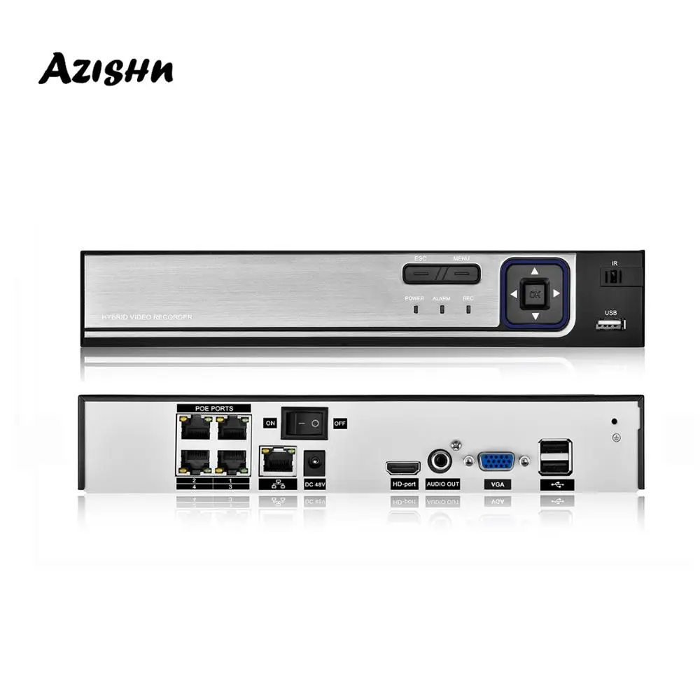 Câmera de Segurança de Vigilância de Áudio Gravador de Vídeo de Rede Azishn Nvr 4ch 5mp – 8ch 4mp ip Cctv Sistema Onvif P2p H.265 48 v Poe