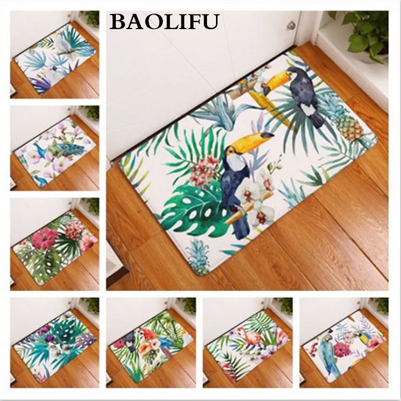 

Plant Water Absorption Door Mats Tropic Tree Green carpets Flamingo Peacock Floral Bird Muti-purpose Bedroom Rugs Deco 40x60
