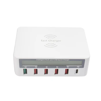 

High quality USB Combo Multi-function USB Qi Cordless Charging Device LCD Display 10W Quick Charge 3.0 Fast Charging