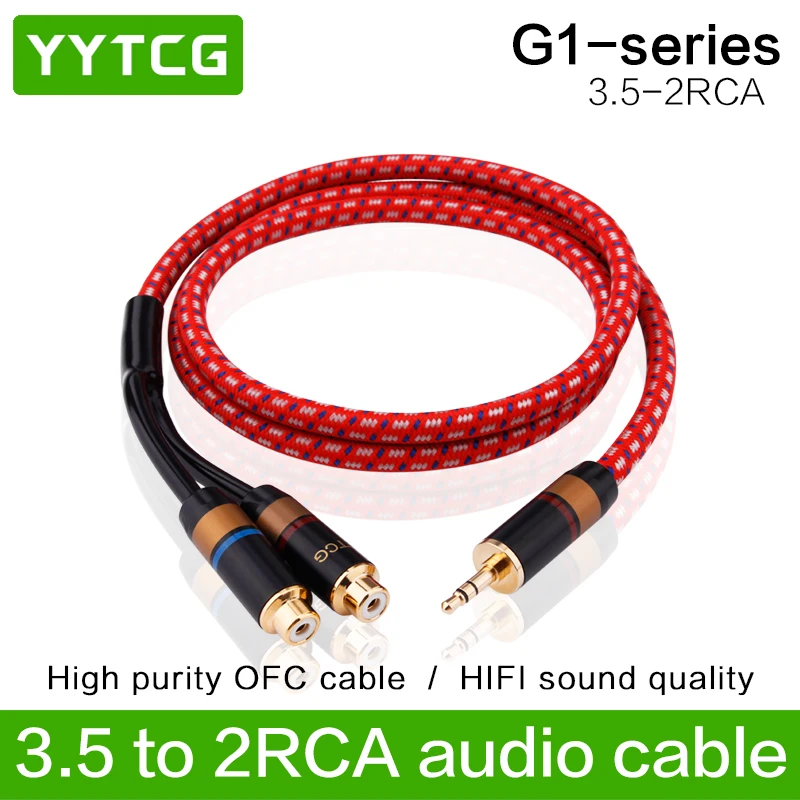 YYTCG 3 5 мм штекер 2RCA гнездо стерео AUX аудио кабель Y адаптер для iPhone MP3 планшет