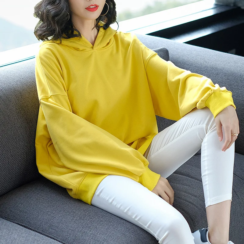 

2018 autumn new girls fashion trend solid color hooded hooded loose slim sports wind