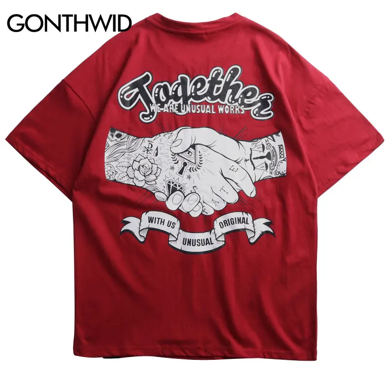 GONTHWID Creative Tattoo Hands Streetwear T Shirts Mens 2019 Hip Hop Casual Printed Short Sleeve Tops Tees Male Fashion Tshirts | Мужская